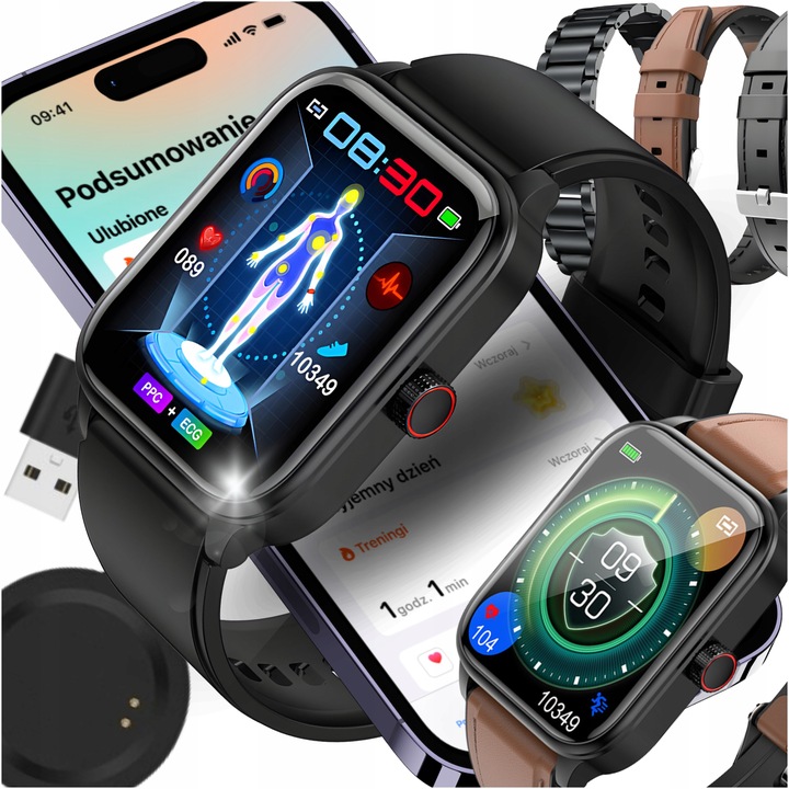 SMARTWATCH ZEGAREK TEMPERATURA CIAŁA POMIARU CUKRU GLUKOZA 3 PASKI HRV NFC