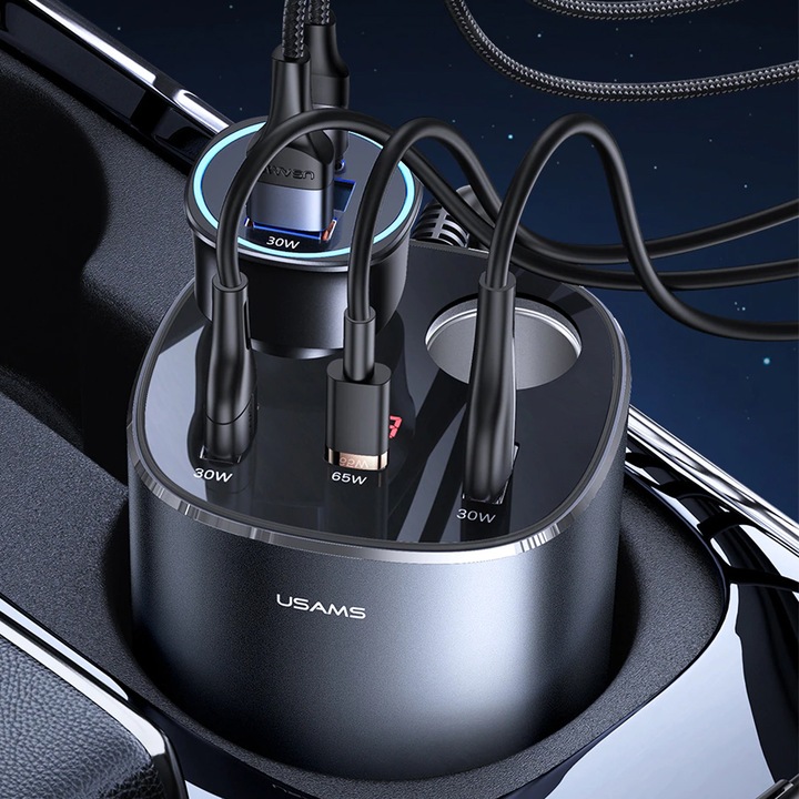 ROZGAŁĘŹNIK + ŁADOWARKA DO AUTA 2x USB USB-C 245W