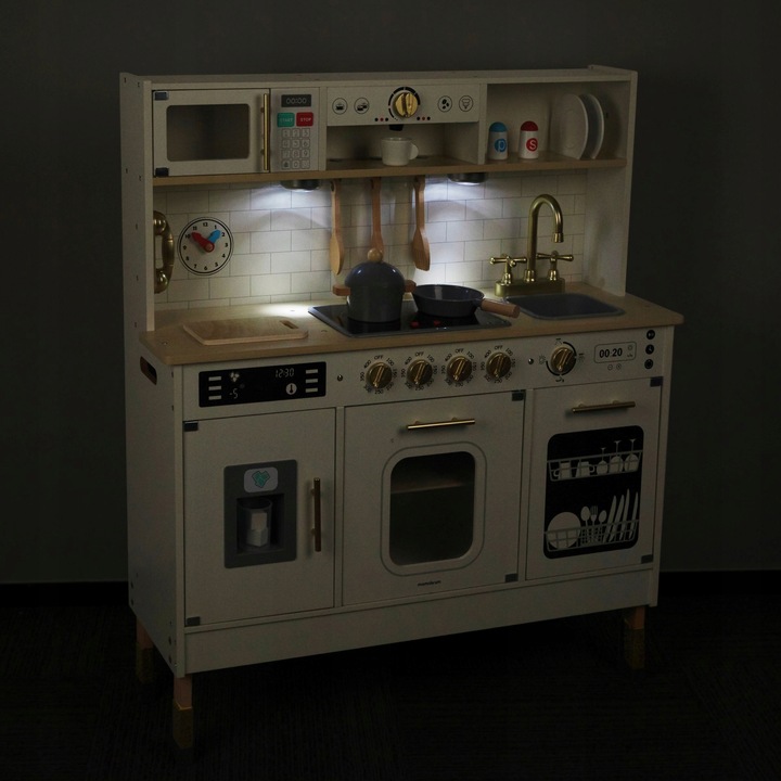 Duża Interaktywna Edukacyjna Drewniana Kuchnia z Oświetleniem LED 2 Poziomy