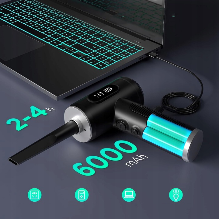 ODKURZACZ RĘCZNY SAMOCHODOWY BEZPRZEWODOWY DO AUTA DOMU 2W1 DMUCHAWA