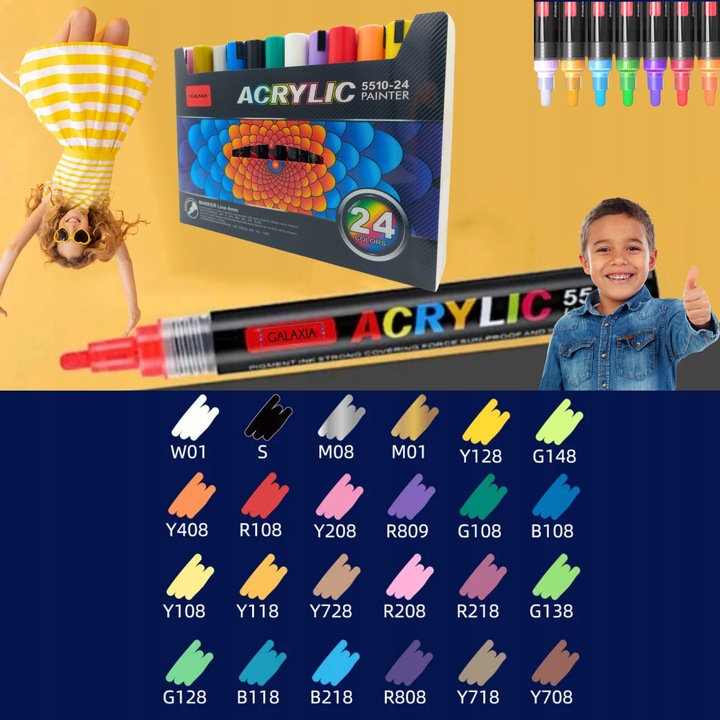 MARKERY AKRYLOWE ZESTAW 24 SZT Pisaki Flamastry Mazaki WODOODPORNE Z FARBĄ