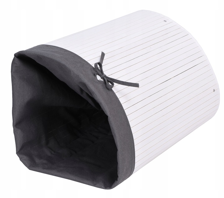 KOSZ POJEMNIK NA PRANIE BIELIZNĘ NAROŻNY BIAŁY BAMBUSOWY Z POKRYWĄ 60L