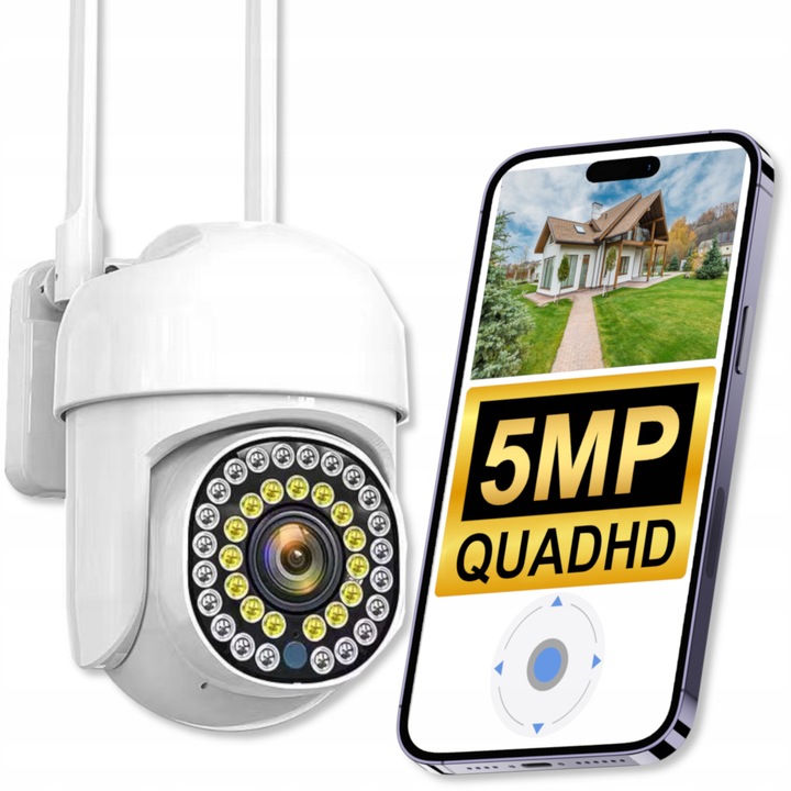 KAMERA ZEWNĘTRZNA OBROTOWA WIFI SMART 5MP ZOOM DETEKCJA QUADHD PODCZERWIEŃ