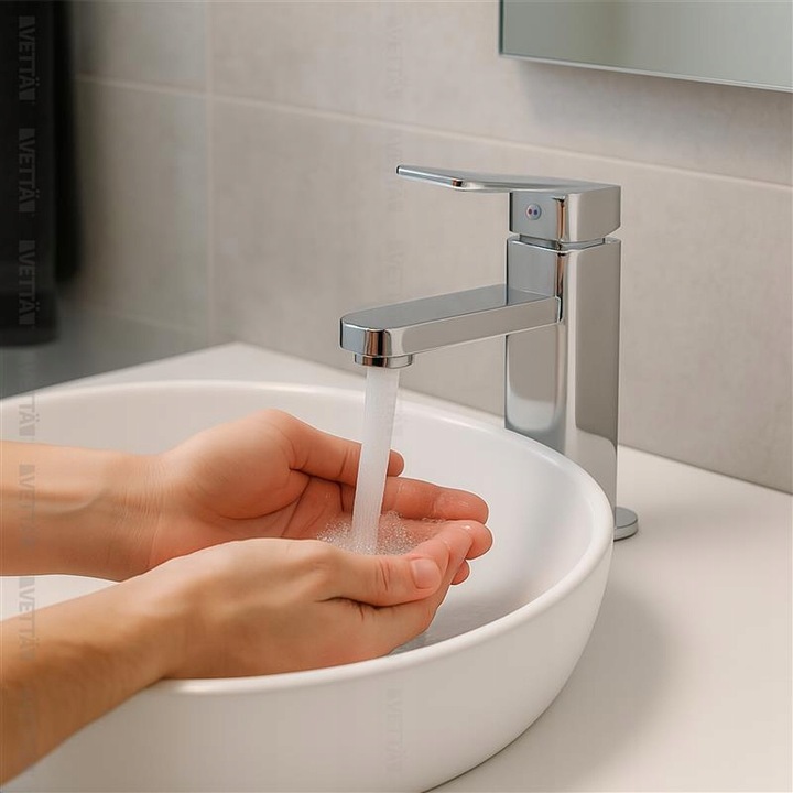 Bateria stojąca VETTÄ umywalkowa kran do umywalki zlewu chromowa niska