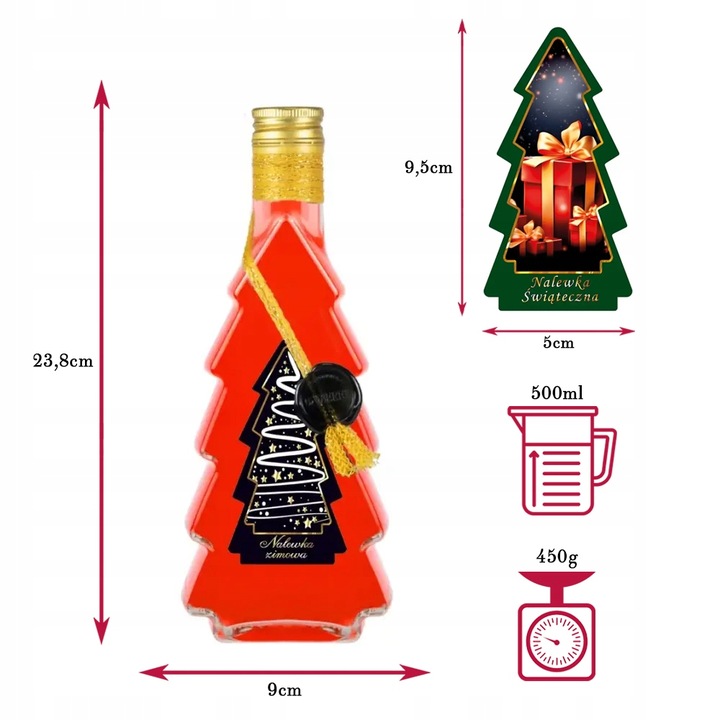 5x Butelki CHOINKA 500ml ZDOBIONA ŚWIĄTECZNA butelki na święta prezent