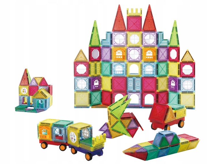 KREATYWNE KLOCKI BLOKI PANELE MAGNETYCZNE 3D 110EL KONSTRUKCYJNE POJAZDY