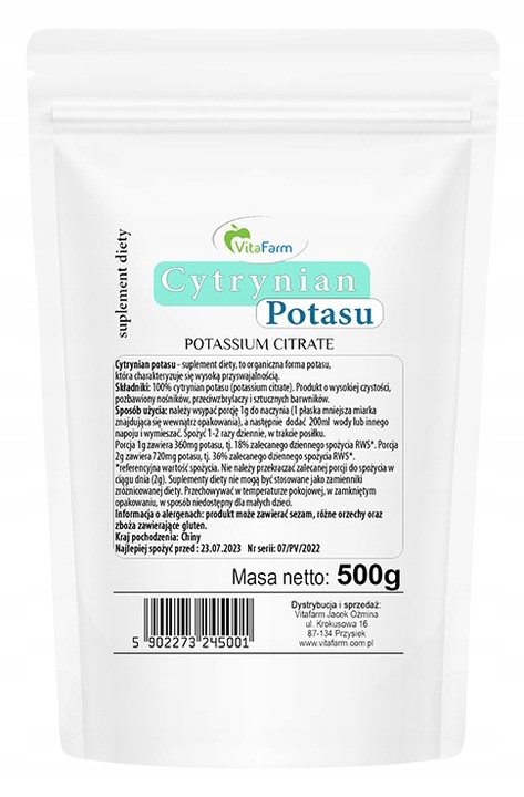CYTRYNIAN POTASU 500 G POTASSIUM CITRATE