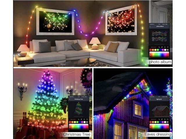 LAMPKI CHOINKOWE INTELIGENTNE 200 LED USB APP BLUETOOTH SMART PILOT