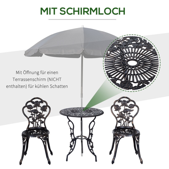 Stół i 2 Krzesła Outsunny 3-częściowy Zestaw Mebli Ogrodowych