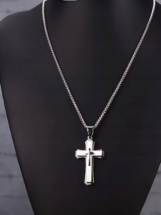 DUŻA ZAWIESZKA KRZYŻYK SREBRNY Z ŁAŃCUSZKIEM STAL