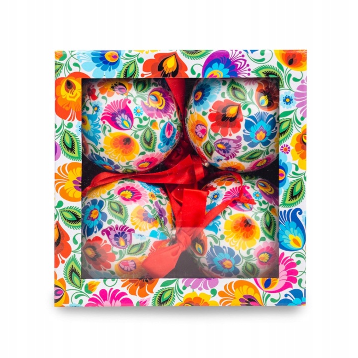 Bombki choinkowe w pudełku Folkstar wzór łowicki, nietłukące się, 4szt.