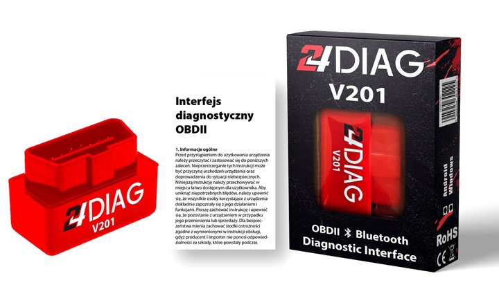 24DIAG V201 ELM327 BLUETOOTH OBD2 INTERFEJS DIAGNOSTYCZNY ANDROID OBDII BT