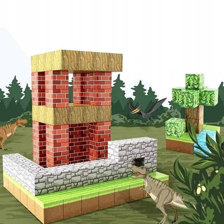 MAGNETYCZNE KLOCKI KONSTRUKCYJNE CHATY KOSTKI 3D STEM DLA DZIECI 100EL