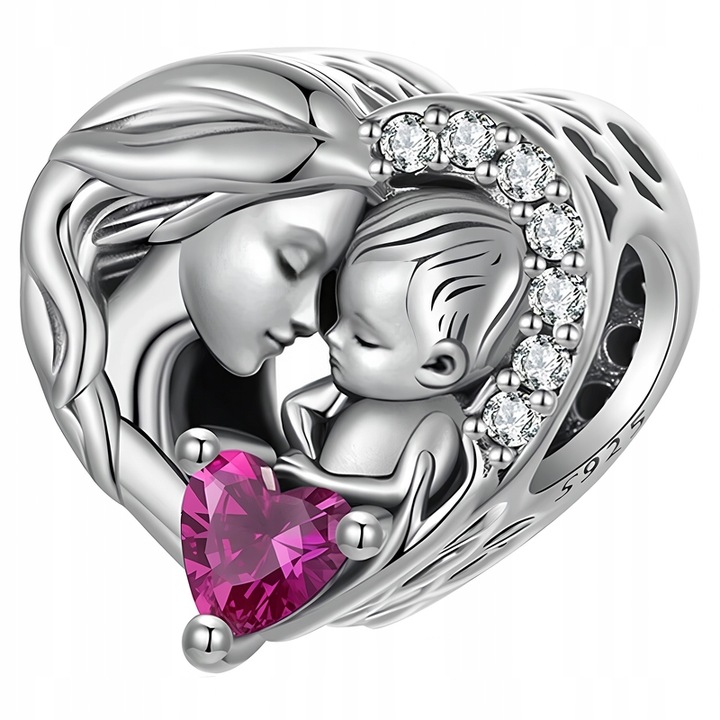 Charms Zawieszka Charms Serce Mama i Dziecko Srebro 925 Charmsy Trusky