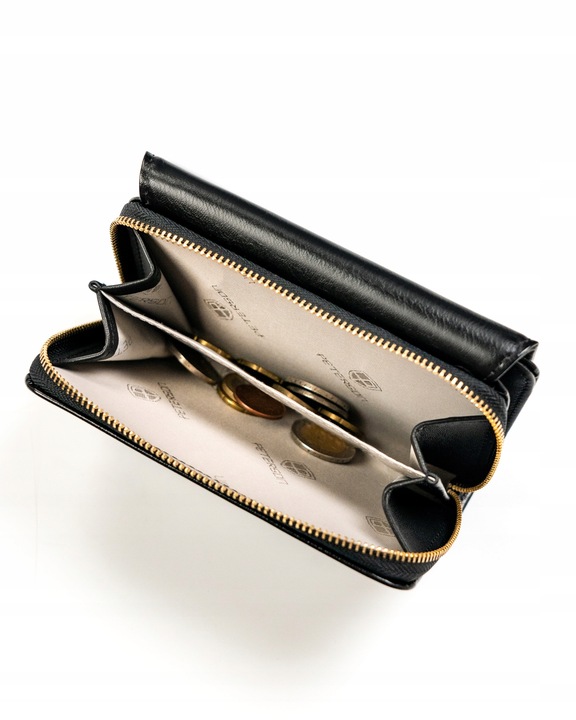 PETERSON portfel damski poziomy RFID STOP portmonetka na zatrzask czarny