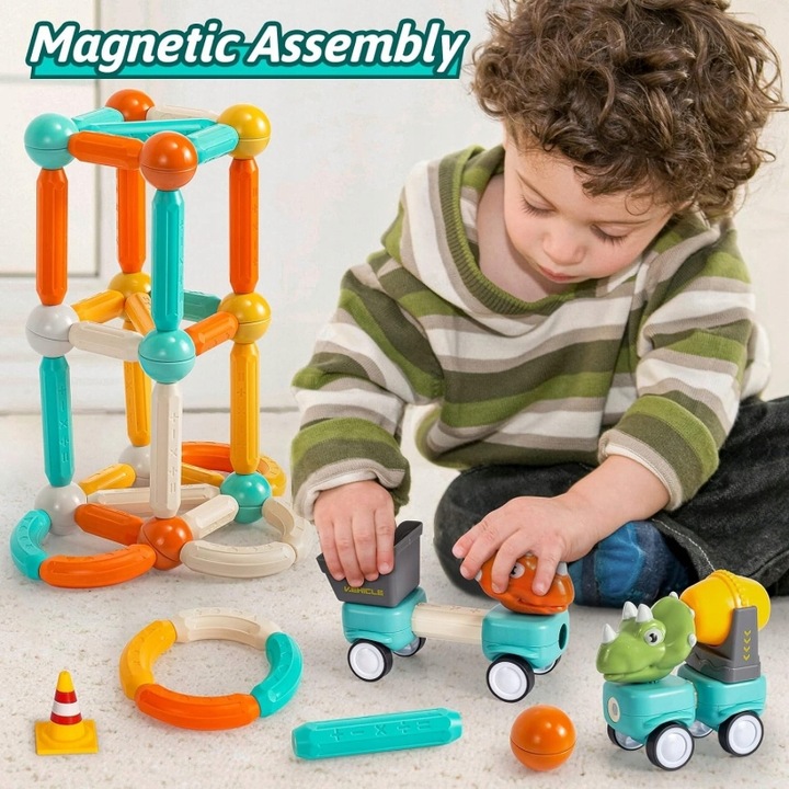 Klocki Magnetyczne Dinozaury Konstrukcyjne 84 el. WOOPIE