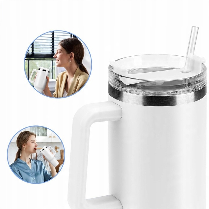 DUŻY KUBEK TERMICZNY ZE SŁOMKĄ TERMOS DO SAMOCHODU NA WODĘ 1200ML