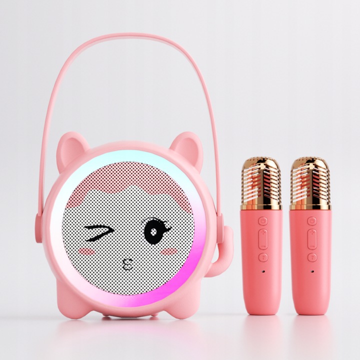 Bezprzewodowy Zestaw Karaoke Głośnik Bluetooth + 2 Mikrofony dla Dzieci RGB