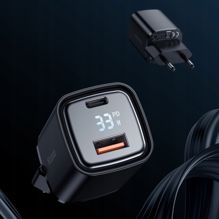 MCDODO NANO GaN ŁADOWARKA USB/USB-C PD 33W MIERNIK