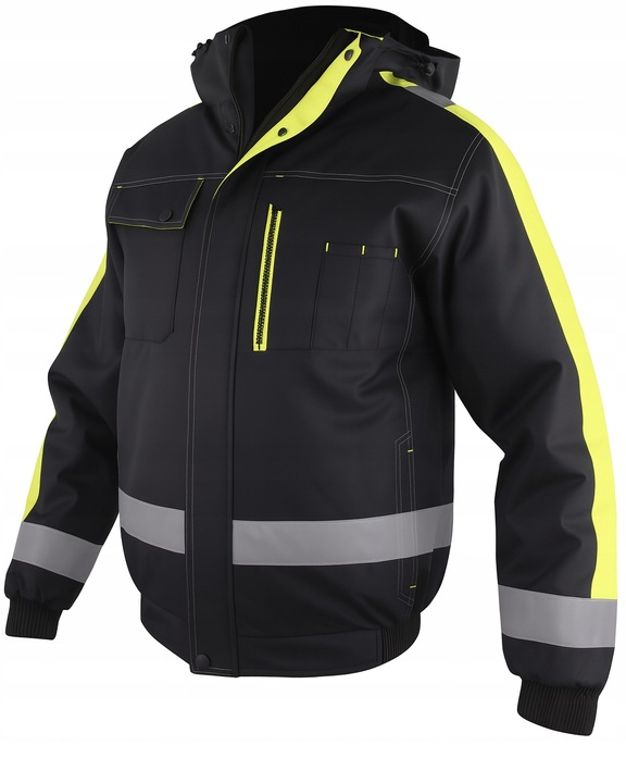 OCIEPLANA Kurtka BOMBERKA robocza ZIMOWA męska z kapturem ODBLASKOWA bhp OC