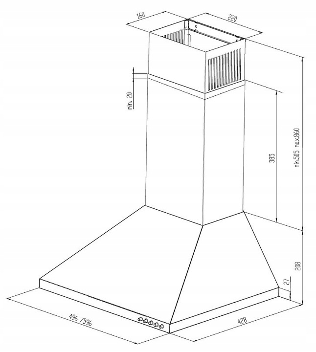 CZARNY POCHŁANIACZ OKAP KUCHENNY KOMINOWY ŚCIENNY MAAN MIX 50 CM FILTR LED
