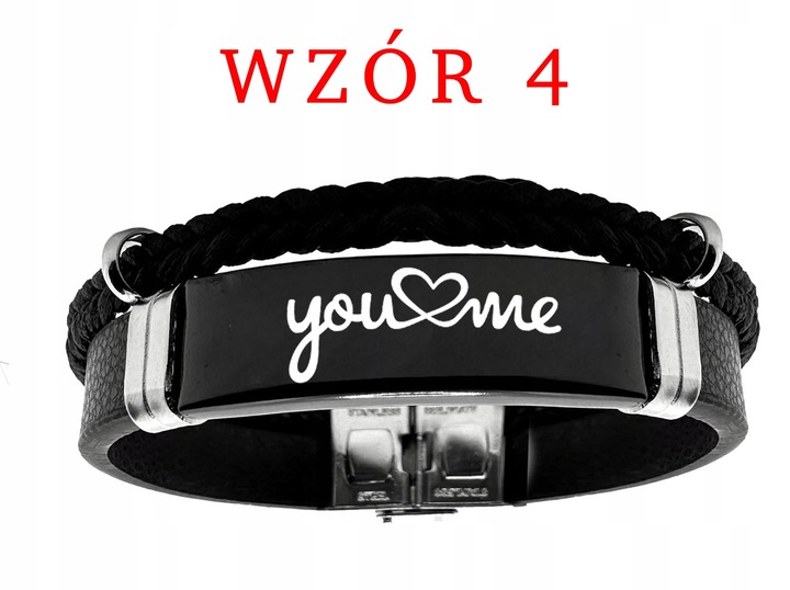 Bransoletka męska SKÓRZANA z GRAWEREM czarna STAL prezent + GRAWER GRATIS