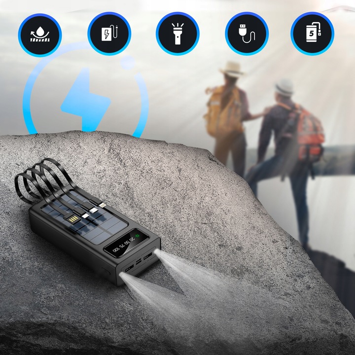 POWERBANK SOLARNY 20000 MAH KABEL ŁADOWANIE