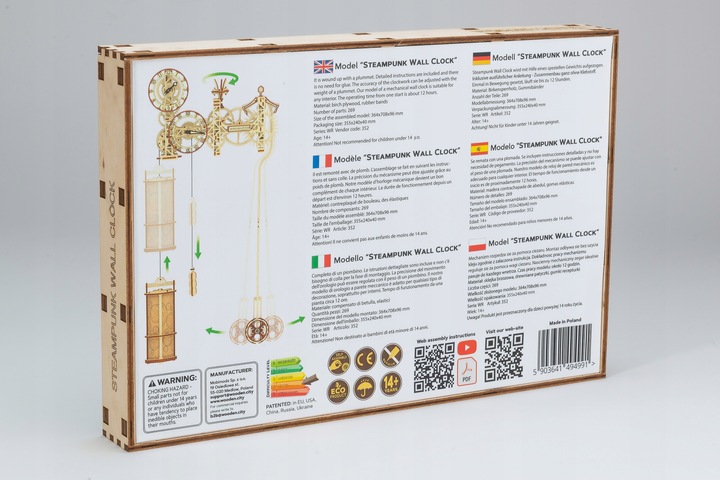 Drewniany Zegar Steampunk Wooden.City Puzzle 3D