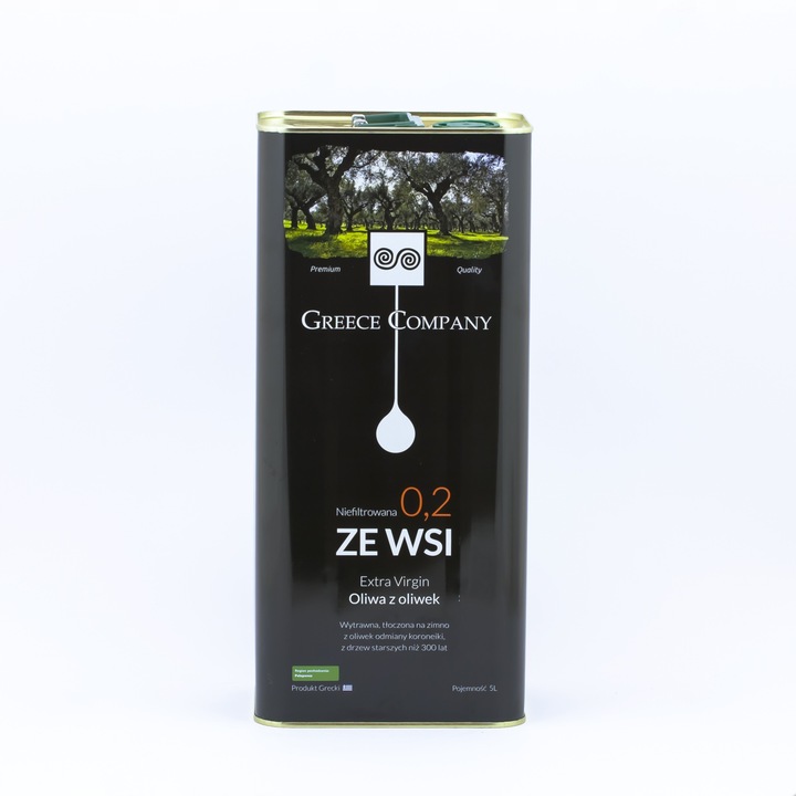 Oliwa z oliwek ZE WSI niefiltrowana Extra Virgin wytrawna 0.2% 5 L