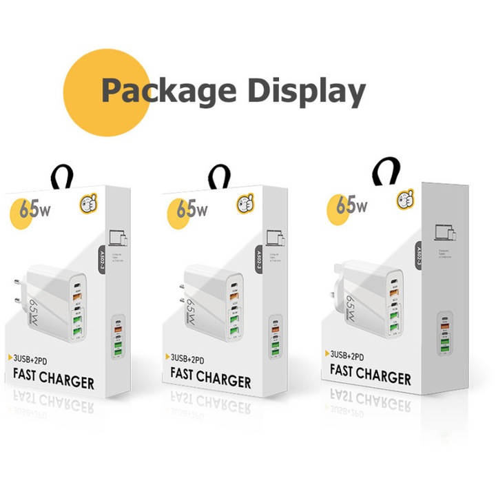 65W SZYBKA ŁADOWARKA SIECIOWA - 2x USB-C PowerDelivery 3x USB-A QC 3.0