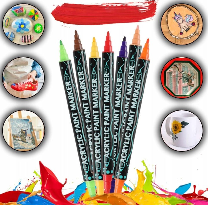 MARKERY AKRYLOWE PISAKI FLAMASTRY Z FARBĄ 36szt DWUSTRONNE WODOODPORNE