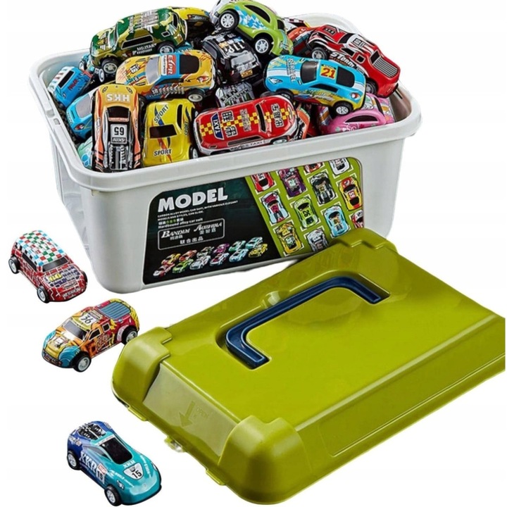 SAMOCHODZIKI Z NAPĘDEM 50 RESORAKI KUFEREK AUTKA METALOWE SAMOCHODY MAPA