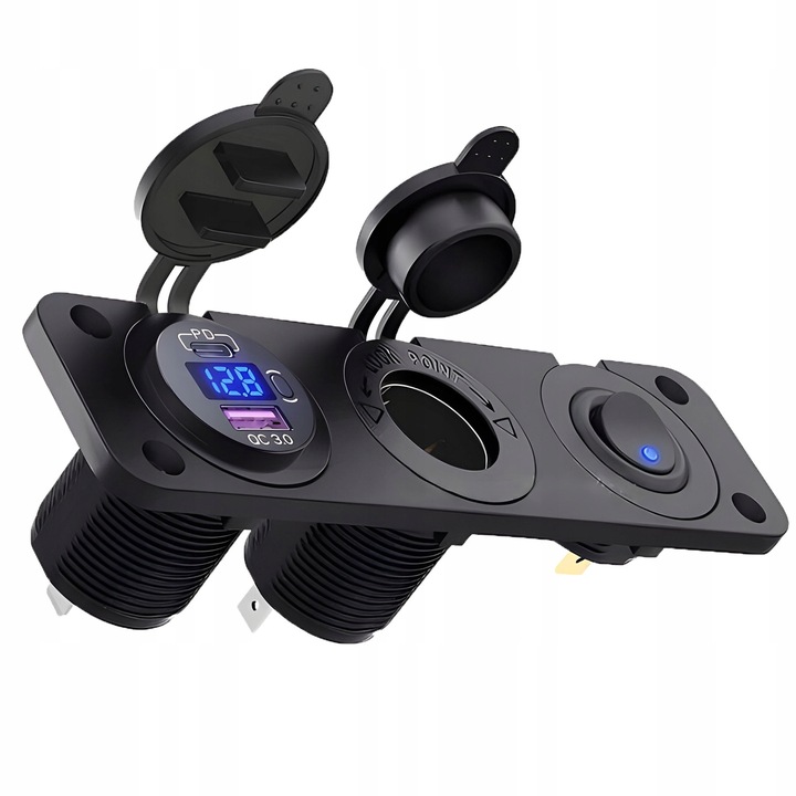 Gniazdo Zapalniczki 12V/24V Woltomierz Samochodowy PANEL Auto USB-C 22,5W