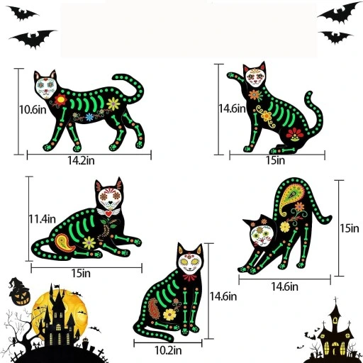 ZESTAW 5 fluorescencyjnych przerażających kotów święcace w ciemności +kotwy
