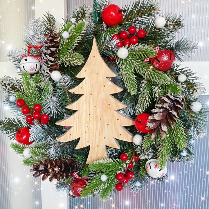 HANDMADE 50 Wianek Mikołaj świąteczny wieniec stroik na drzwi skrzat worek