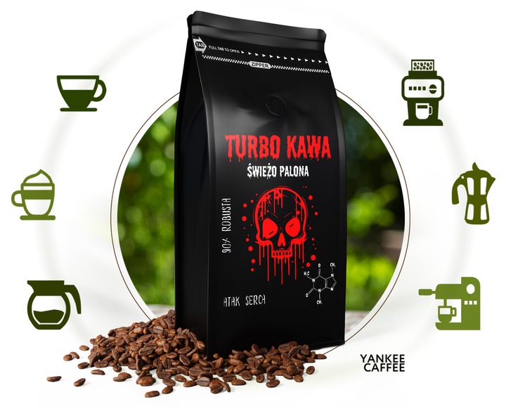 TURBO Kawa ziarnista Do ekspresu 1kg 90% Robusta 10% Arabica ATAK SERCA