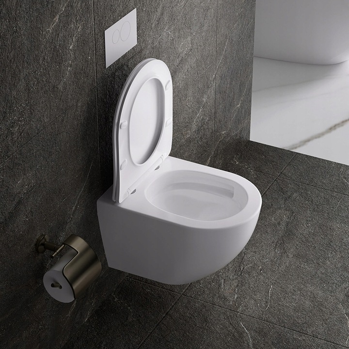 MISKA WC WISZĄCA TORNADO NERO-WH-03 BIAŁA DESKA WOLNOOPADAJĄCA DUROPLAST NE