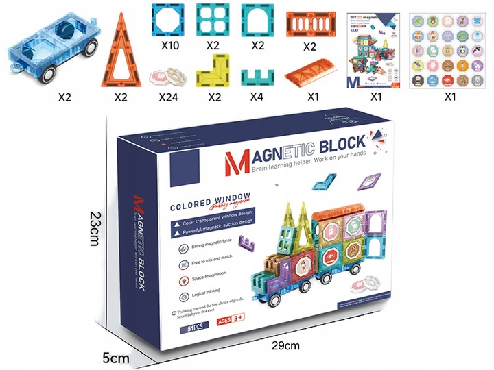 51w1 Zestaw Klocków Edukacyjne Klocki Magnetyczne Sensoryczne Panele Figury