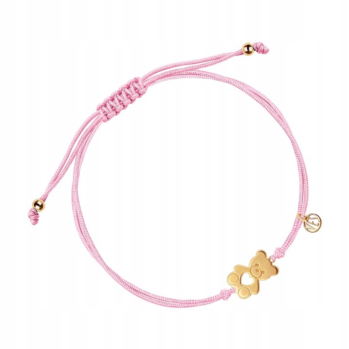 Bransoletka srebrna pozłacana na sznurku - miś - Hippie YES