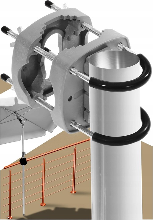 UCHWYT NA PARASOL BALKONOWY PODSTAWA STOJAK NA BALKON DO PORĘCZY SOLIDNY