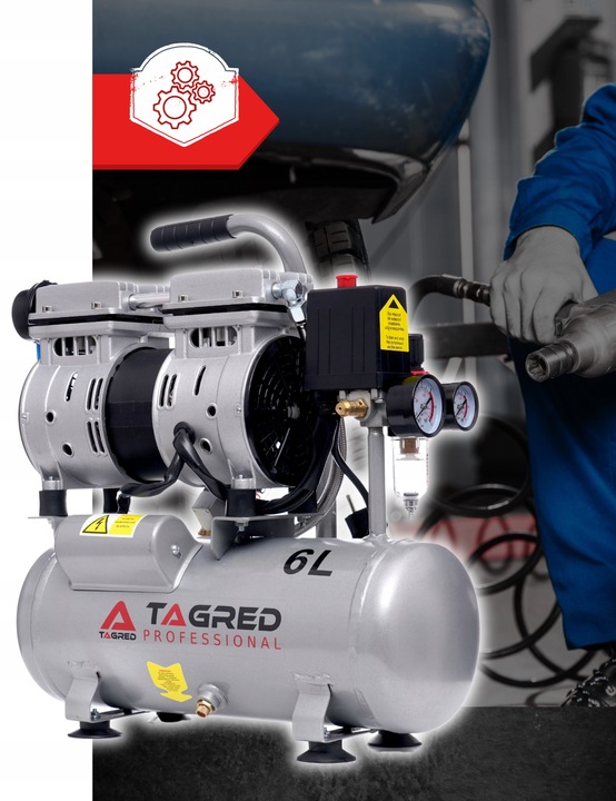 SPRĘŻARKA KOMPRESOR BEZOLEJOWY MOCNY WYDAJNY 6L 550W DWA TŁOKI R2 10 BAR