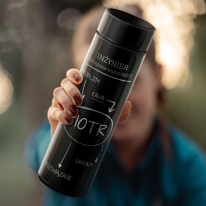 Kubek Termiczny z Grawerem Wyświetlacz 450ml Termos z Zaparzaczem na Kawę