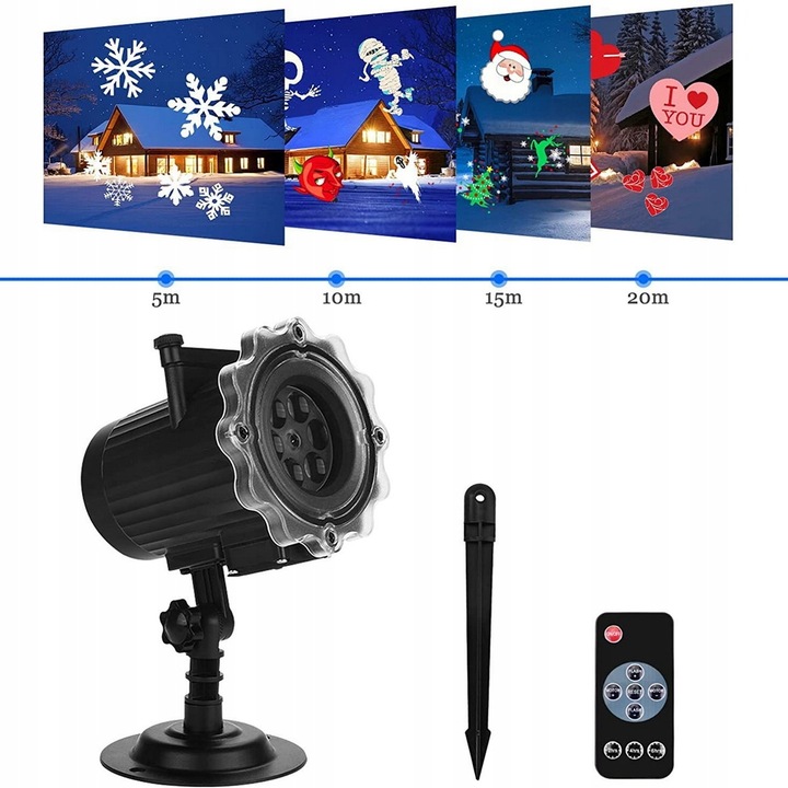 ŚWIĄTECZNY PROJEKTOR LED LASEROWY 16 slajdów 64 MOTYWÓW z pilotem