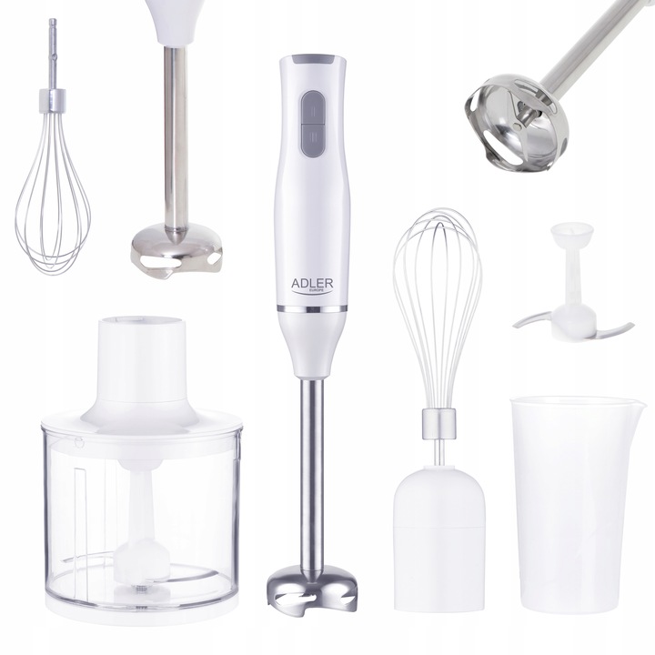 Blender Ręczny Wielofunkcyjny Mikser Biały Mocny Turbo Robot Zestaw 800W