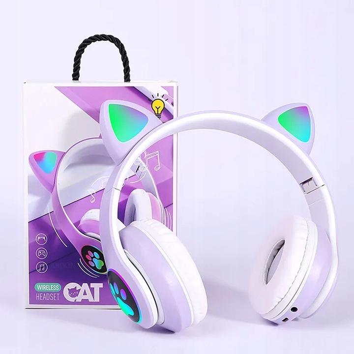 Słuchawki dla dzieci Kotki Bluetooth LED RGB Wrzosowe