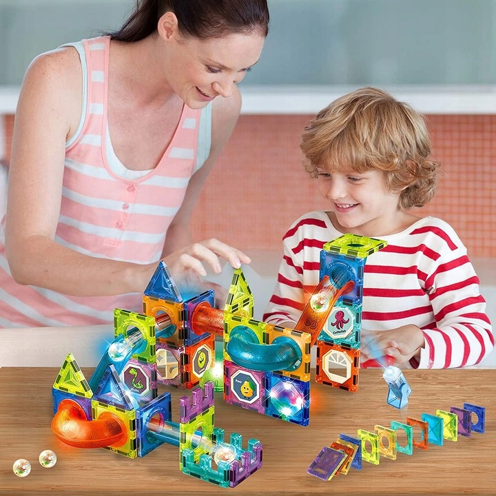KLOCKI MAGNETYCZNE ŚWIECĄCY TOR KULKOWY PANELE DLA DZIECI ZESTAW KLOCKÓW