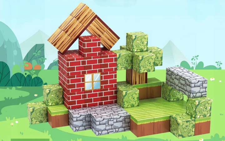 200 MAGNETYCZNYCH KLOCKÓW KONSTRUKCYJNE KLOCKI PIKSELE BLOKI + 2 LUDZIKI