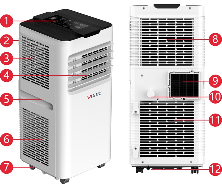 CICHY KLIMATYZATOR PRZENOŚNY WELLTEC ACR12 - 3w1 WiFi 3,5kW 60m² +USZCZELKA