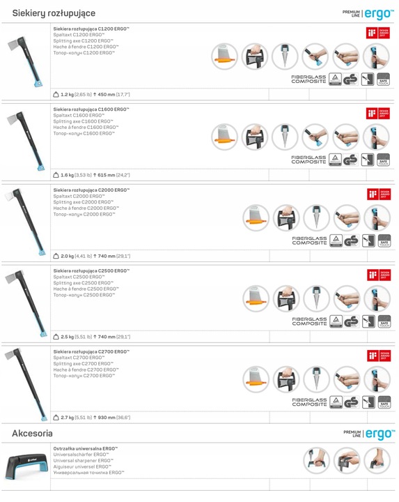Siekiera rozłupująca C2500 ERGO+ostrzałka gratis