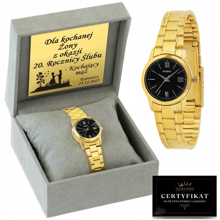 ZEGAREK CASIO ZŁOTY, POZŁACANY 24 KARATOWYM PRAWDZIWYM ZŁOTEM + GRAWER